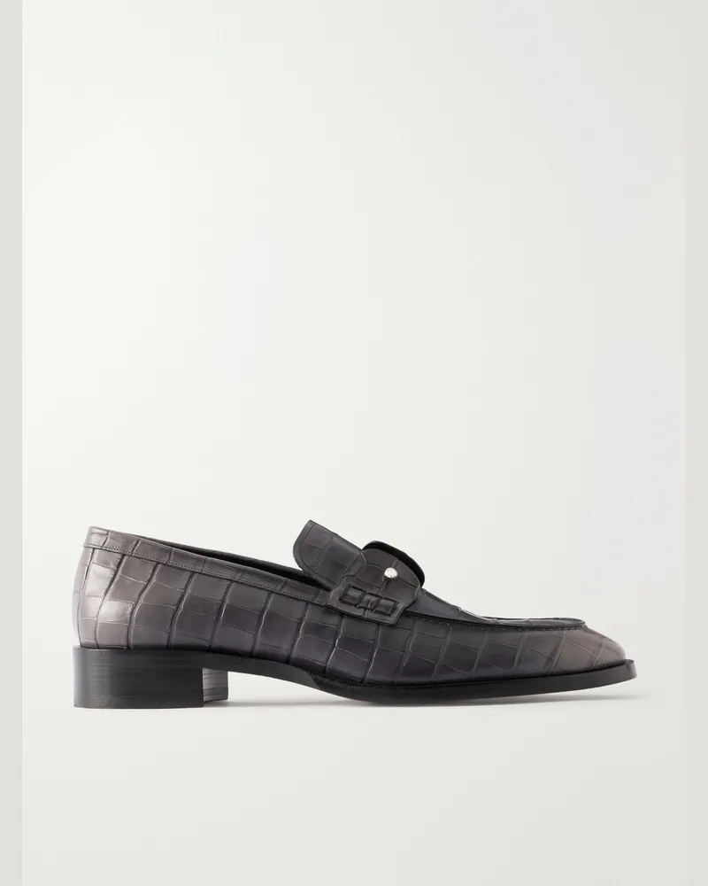 Christian Louboutin Chambelimoc Croc-Effect Leather Loafers Black