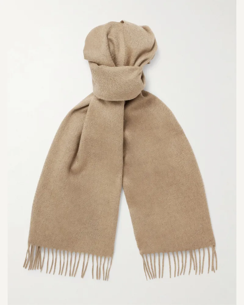 Loro Piana Schal aus Kaschmir mit Fransen und Logostickerei Braun