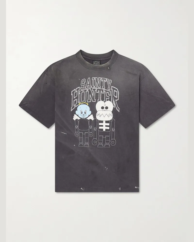 SAINT MXXXXXX Paint-Splattered Printed Cotton-Jersey T-Shirt Black