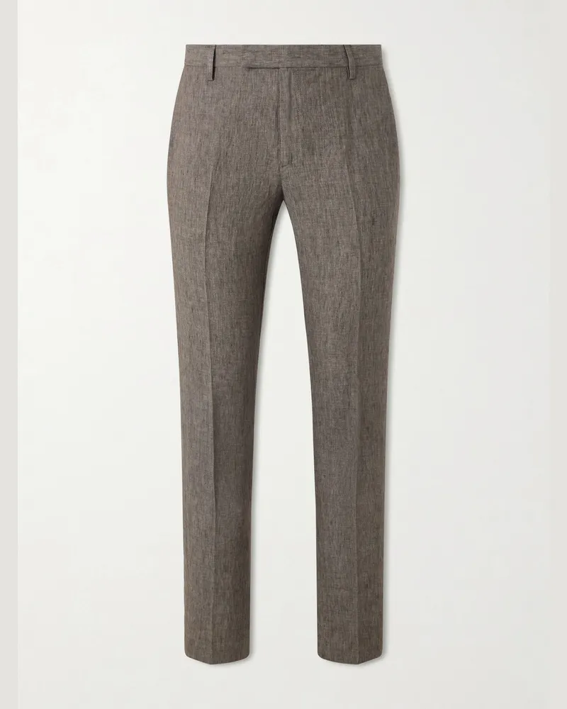 Sunspel Straight-Leg Pleated Linen Suit Trousers Brown