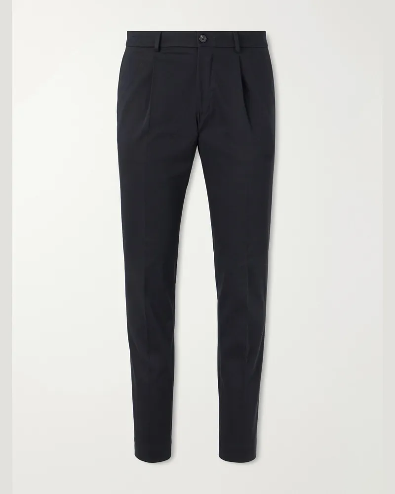 Slowear Tapered Pleated Cotton-Blend Gabardine Suit Trousers Black