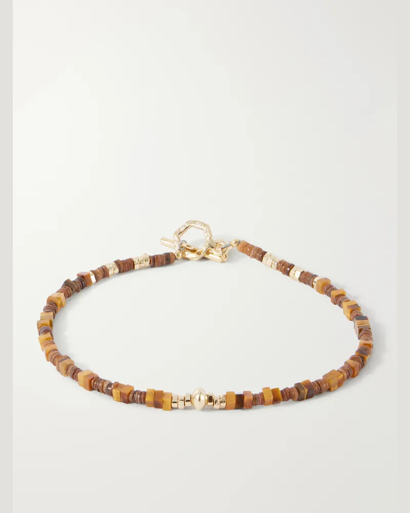 Peyote Bird Tigre Gold-Plated Tiger's Eye And Shell Bracelet Brown
