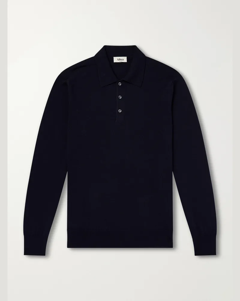 Altea Merino Wool Polo Shirt Blue