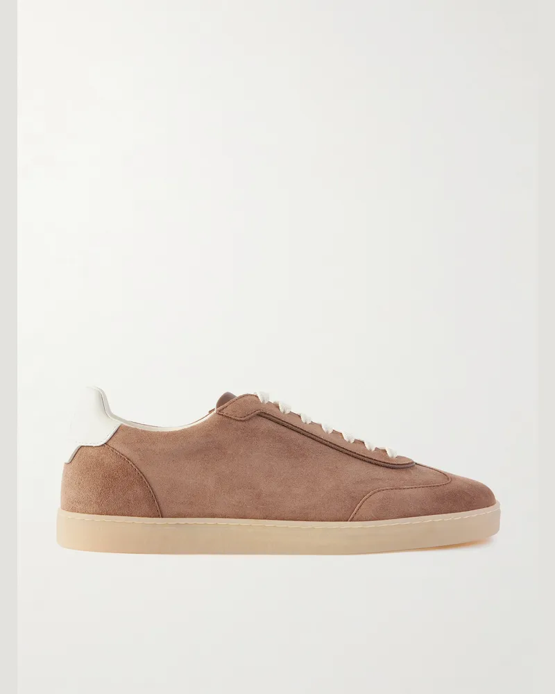 Brunello Cucinelli Sneakers aus Veloursleder mit Lederbesatz Braun