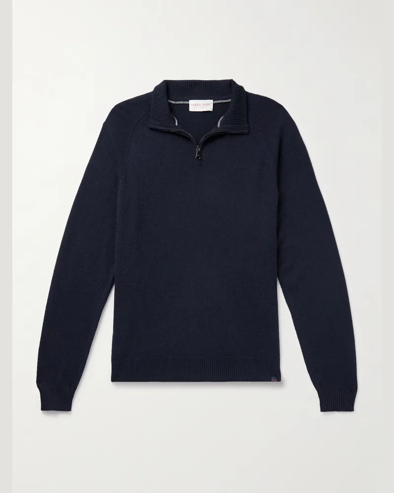 Derek Rose Finley Pullover aus Kaschmir mit kurzem Reißverschluss Blau