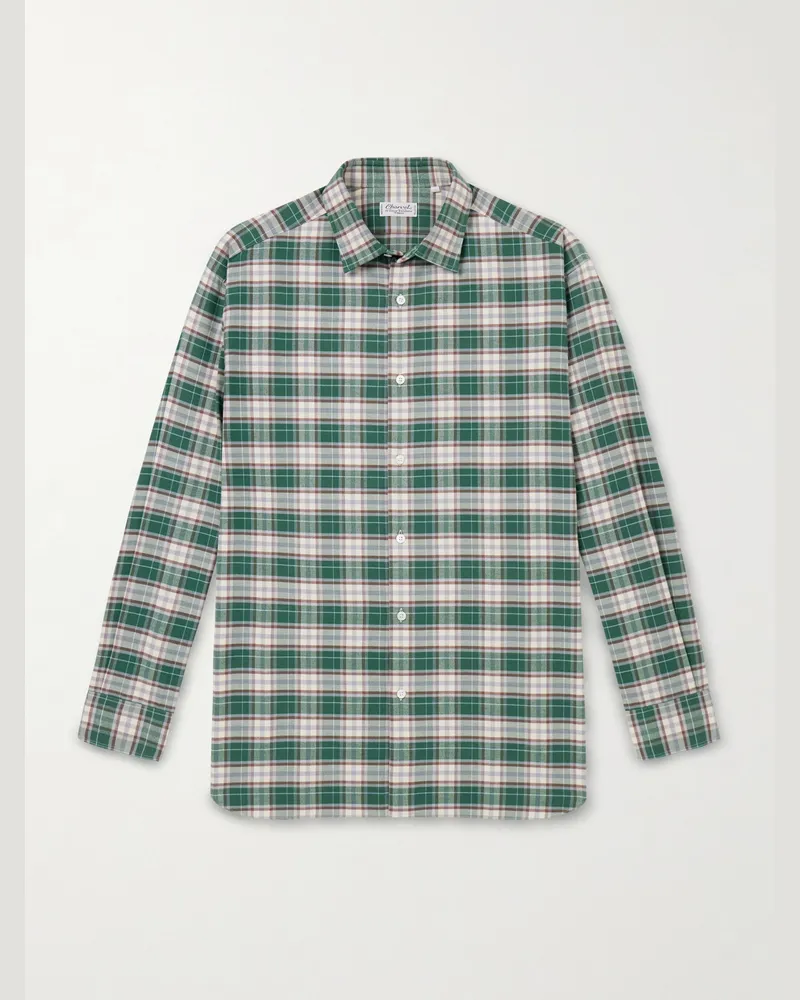 Charvet Kariertes Hemd aus Baumwollflanell Grün