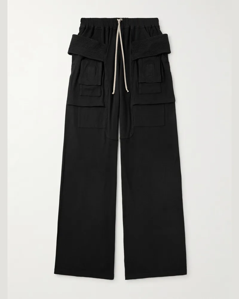 DRKSHDW by Rick Owens Creatch Wide-Leg Brushed Cotton-Jersey Drawstring Cargo Trousers Black