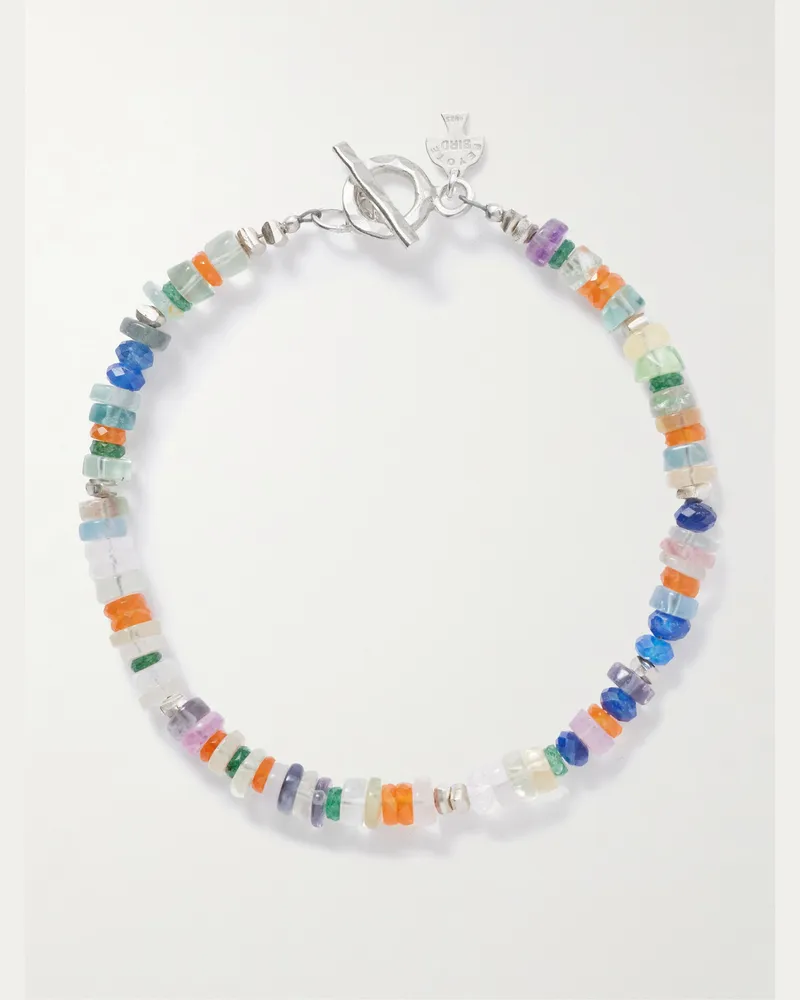 Peyote Bird Tropical Camo Armband aus Sterlingsilber mit mehreren Steinen und Zierperlen Silber