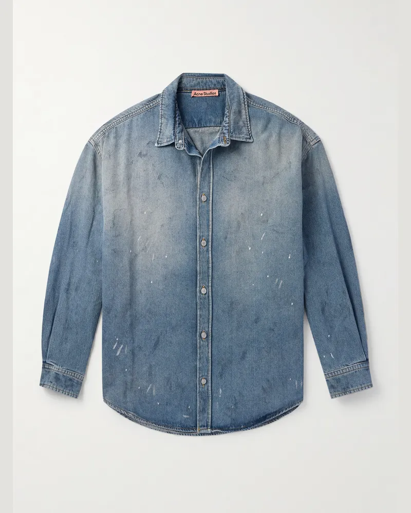 Acne Studios Hemd aus Bio-Denim mit Farbspritzern Blau