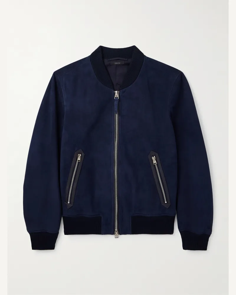 Tom Ford Bomberjacke aus Veloursleder Blau