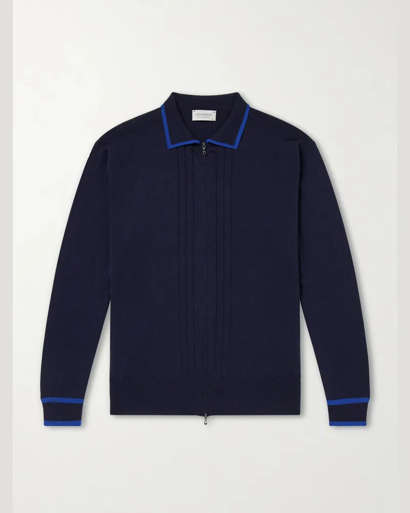 John Smedley Albie Merino Wool Zip-Up Cardigan Blue
