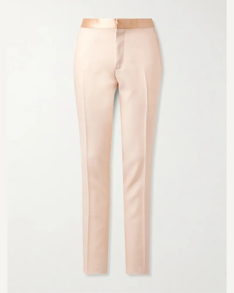 Tom Ford Schmal zulaufende Smokinghose aus Twill aus einer Woll-Seidenmischung mit Satinbesatz Neutral