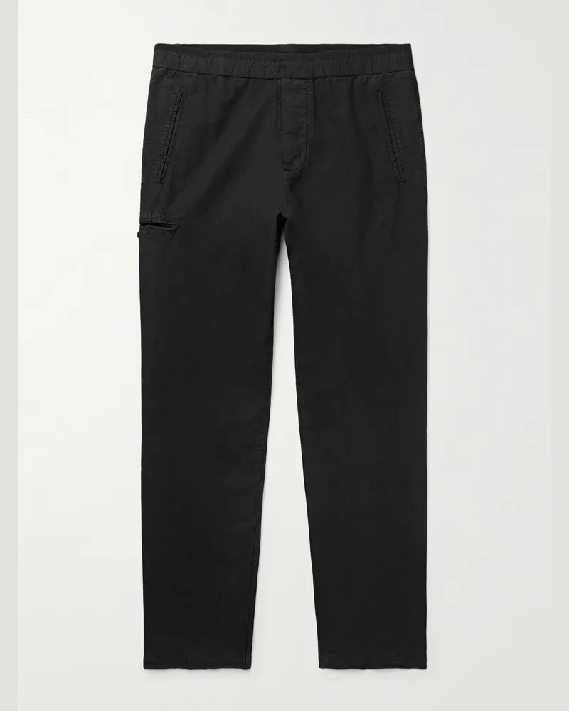 James Perse Tapered Garment-Dyed Cotton and Hemp-Blend Trousers Black