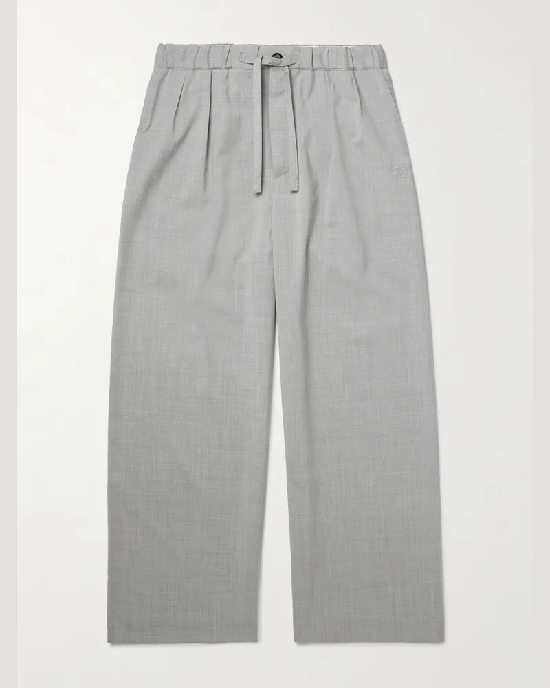 Loewe Weit geschnittene Hose aus Wolle mit Kordelzugbund, Falten und Logostickerei Grau