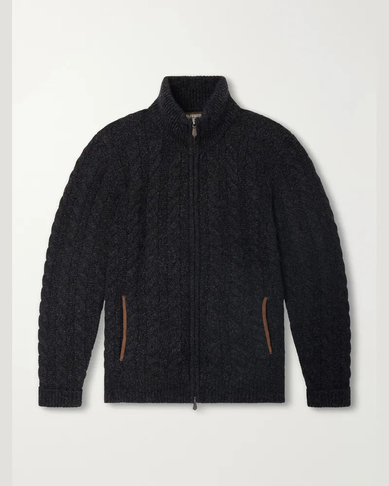 N.Peal Richmond Cable-Knit Cashmere Cardigan Gray