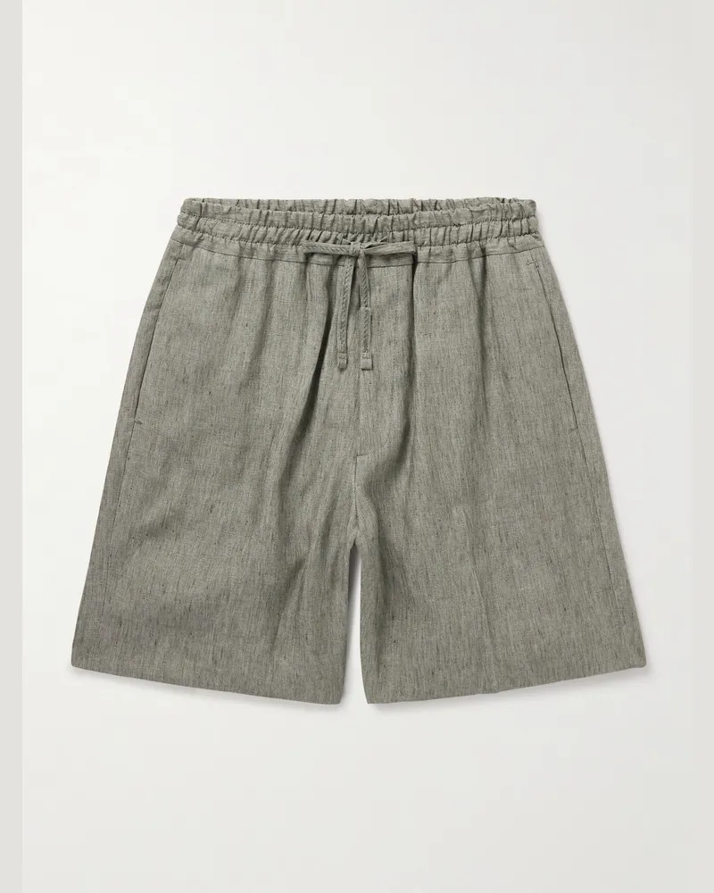 Kingsman Gerade geschnittene Shorts aus Leinen mit Kordelzugbund Grün