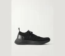 Shadow Leather-Trimmed Stretch-Knit Sneakers