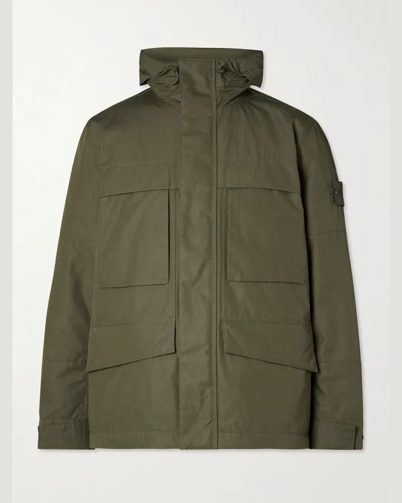 Stone Island Ghost wattierte Feldjacke aus Baumwoll-Canvas mit Logodetail und Kapuze Grün