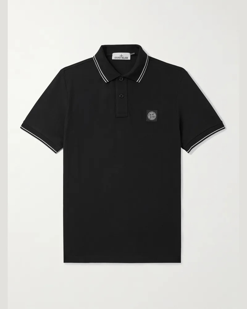Stone Island Polohemd aus Piqué aus einer Baumwollmischung mit Logoapplikation Schwarz