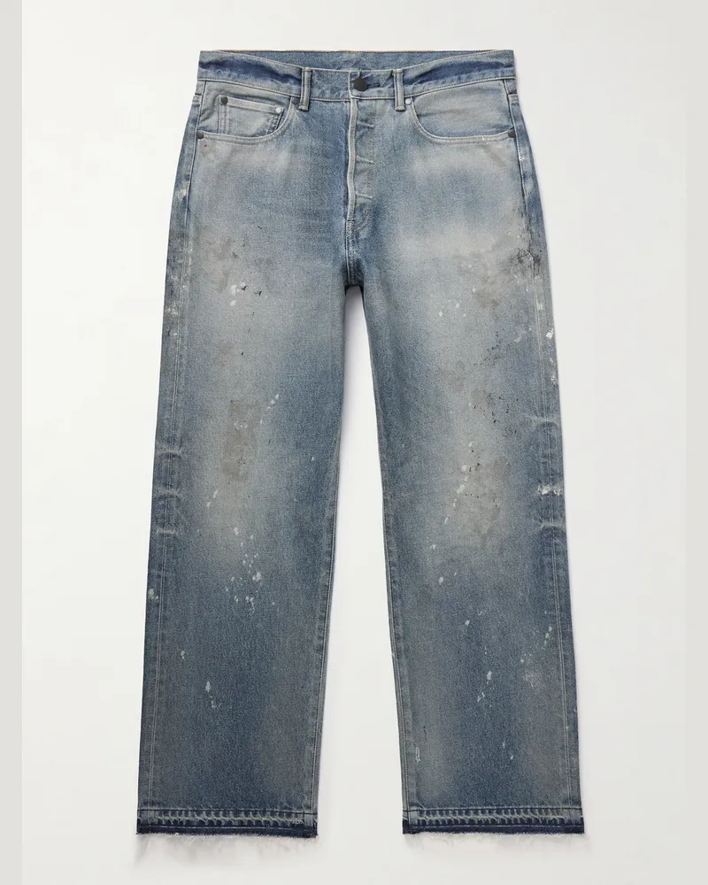 John Elliott + Co Wyatt gerade geschnittene Jeans mit Farbspritzern in Distressed-Optik Blau