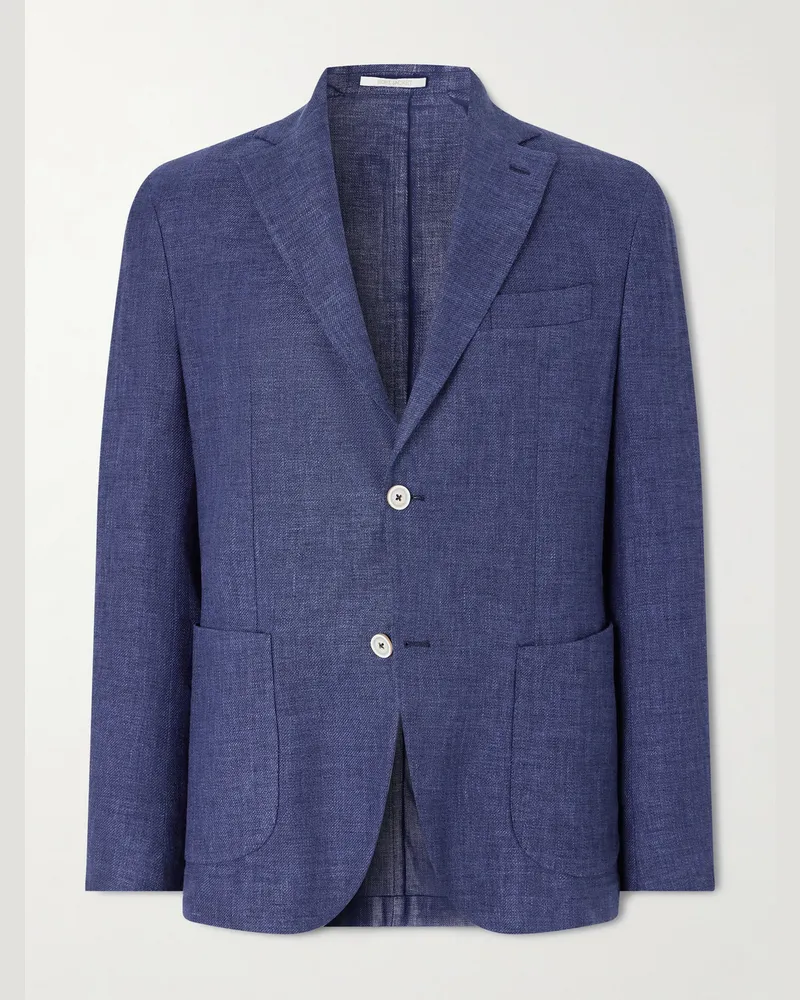 Eleventy Stretch-Linen, Wool and Silk-Blend Suit Jacket Blue