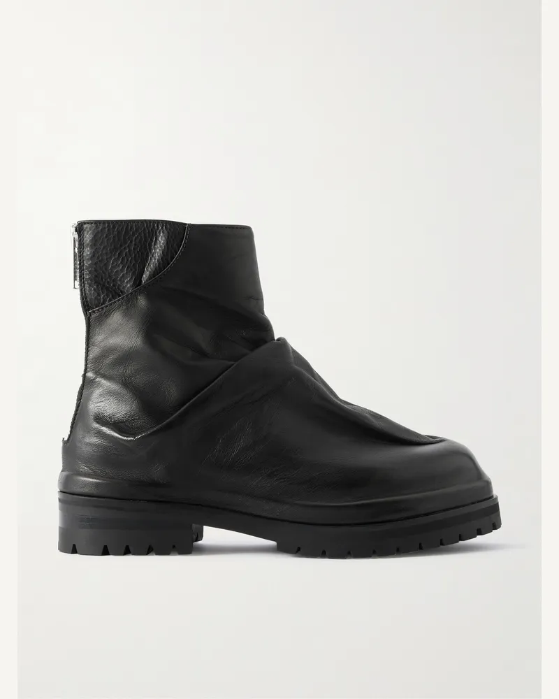 FourTwoFour on Fairfax Marathon Stiefel aus gerafftem Leder Schwarz