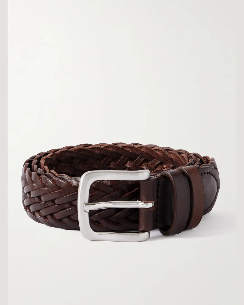 MR P. 3cm Woven Leather Belt Brown