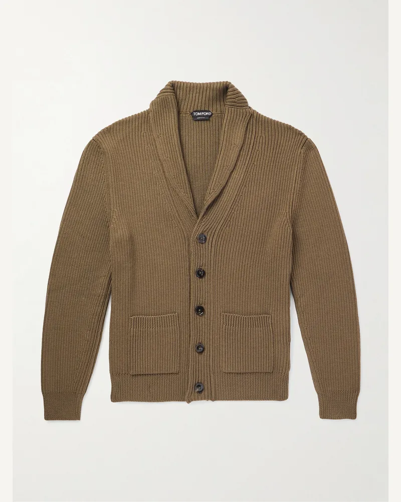 Tom Ford Cardigan aus einer gerippten Seiden-Wollmischung mit Schalkragen Braun