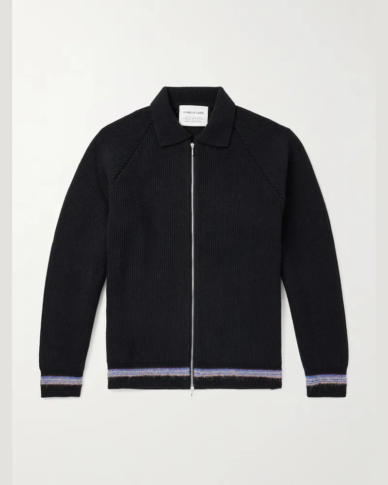 A Kind Of Guise Zaya Ribbed Merino Wool Zip-Up Sweater Black