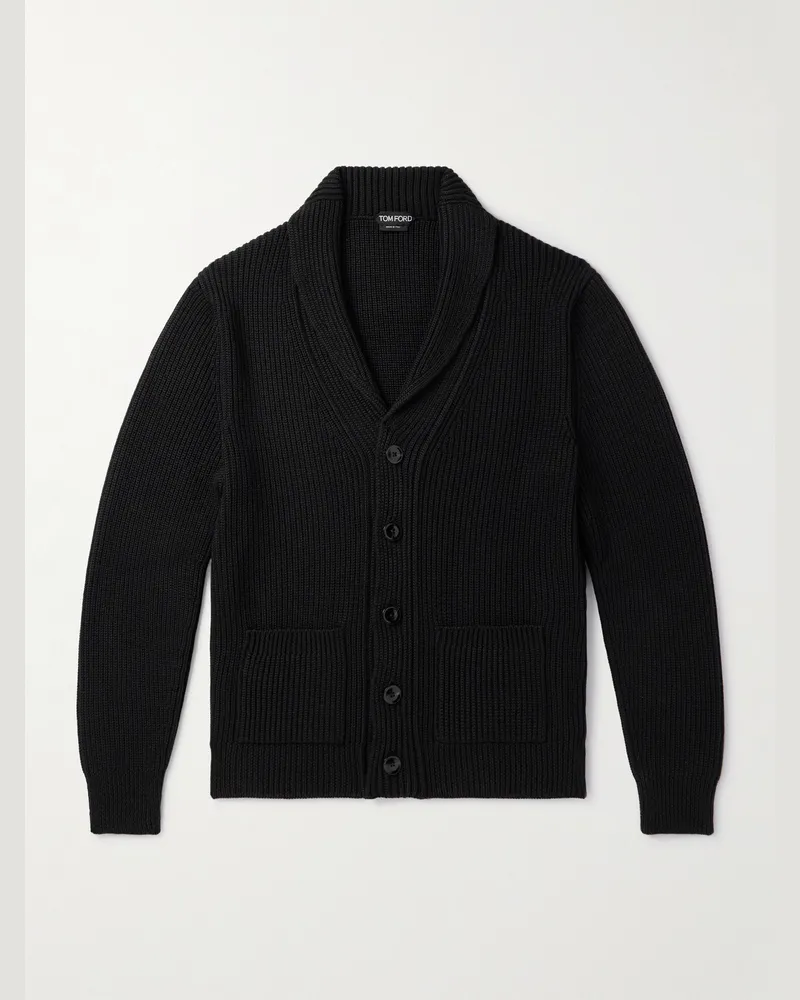 Tom Ford Cardigan aus einer gerippten Seiden-Wollmischung mit Schalkragen Schwarz