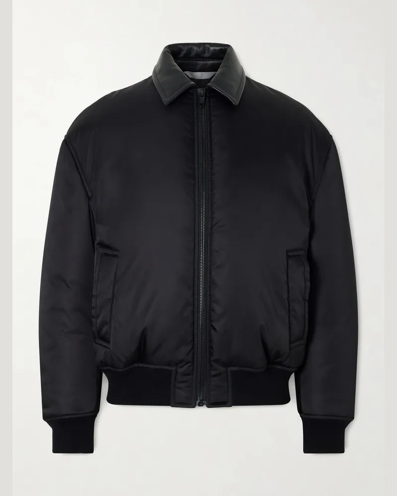 Balenciaga Coccon Leather-Trimmed Padded Shell Bomber Jacket Black