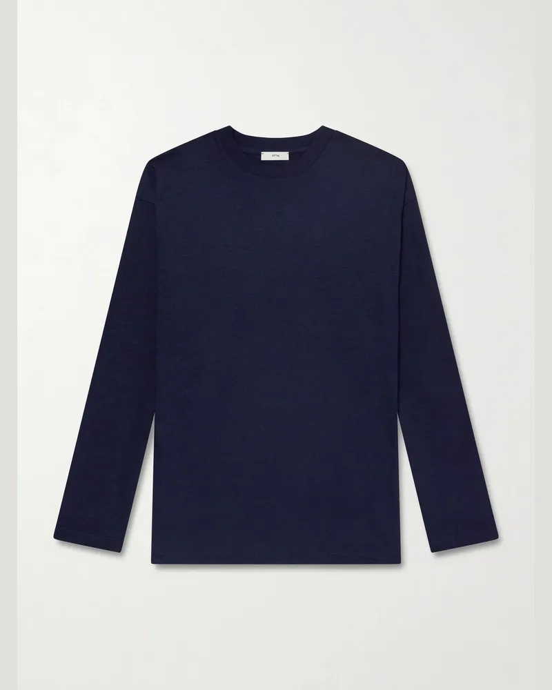 ATON Wool Long-Sleeved T-Shirt Blue