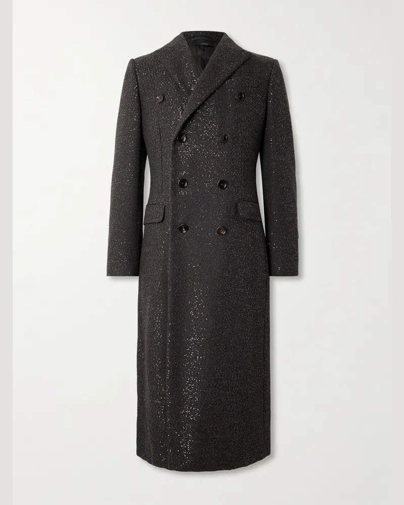 Tom Ford Doppelreihiger Mantel aus Twill aus einer Wollmischung mit Pailletten Braun