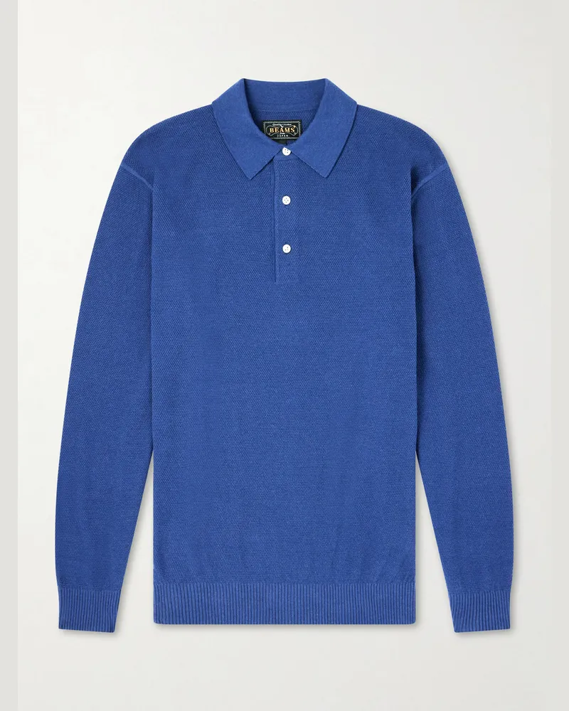 Beams Plus Cotton-Blend Piqué Polo Shirt Blue