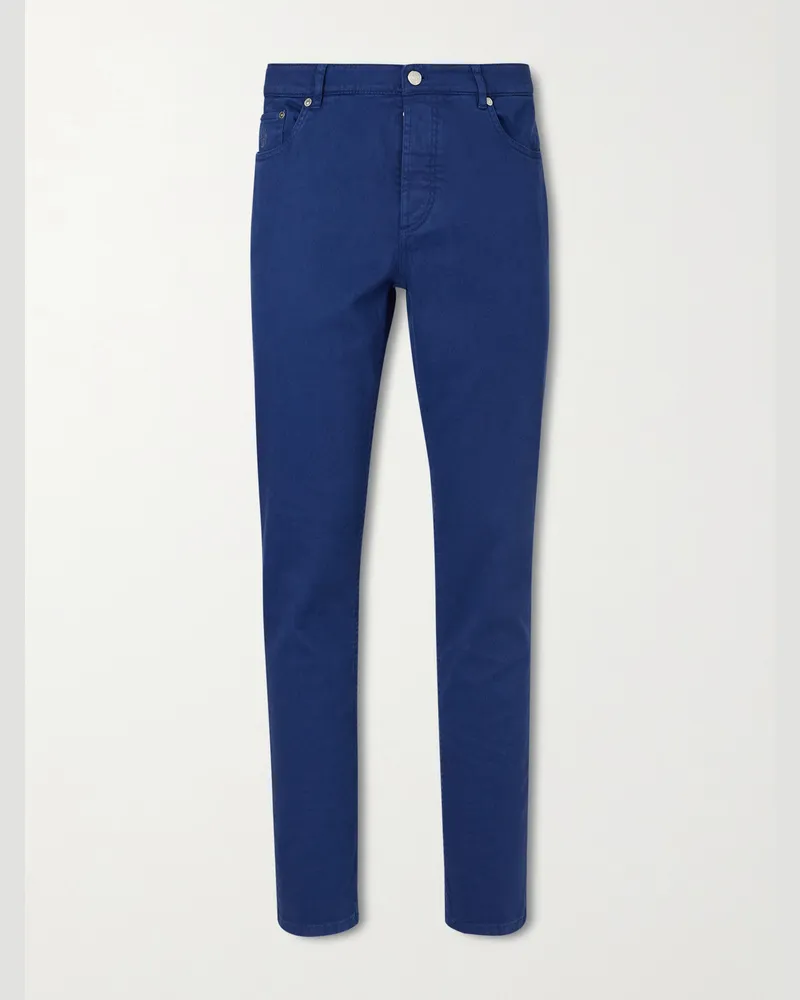 Brunello Cucinelli Schmal und gerade geschnittene Jeans mit Logostickerei Blau