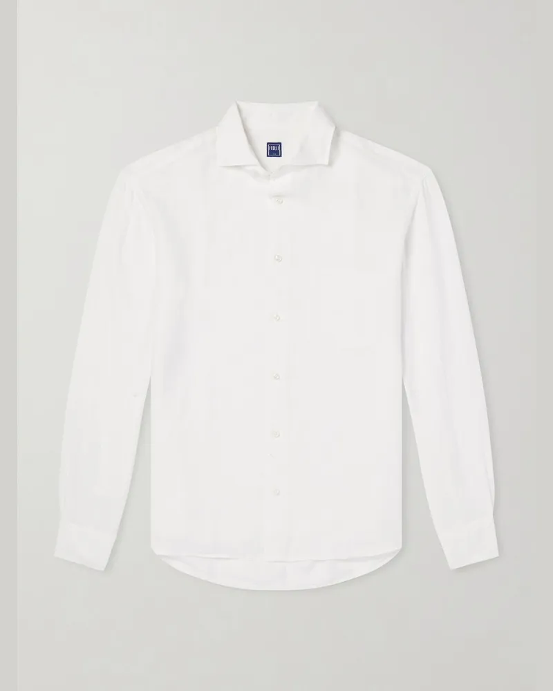 Fedeli Phil Cutaway-Collar Linen Shirt White