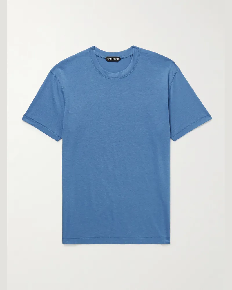 Tom Ford Schmal geschnittenes T-Shirt aus Jersey aus einer Lyocell-Baumwollmischung Blau