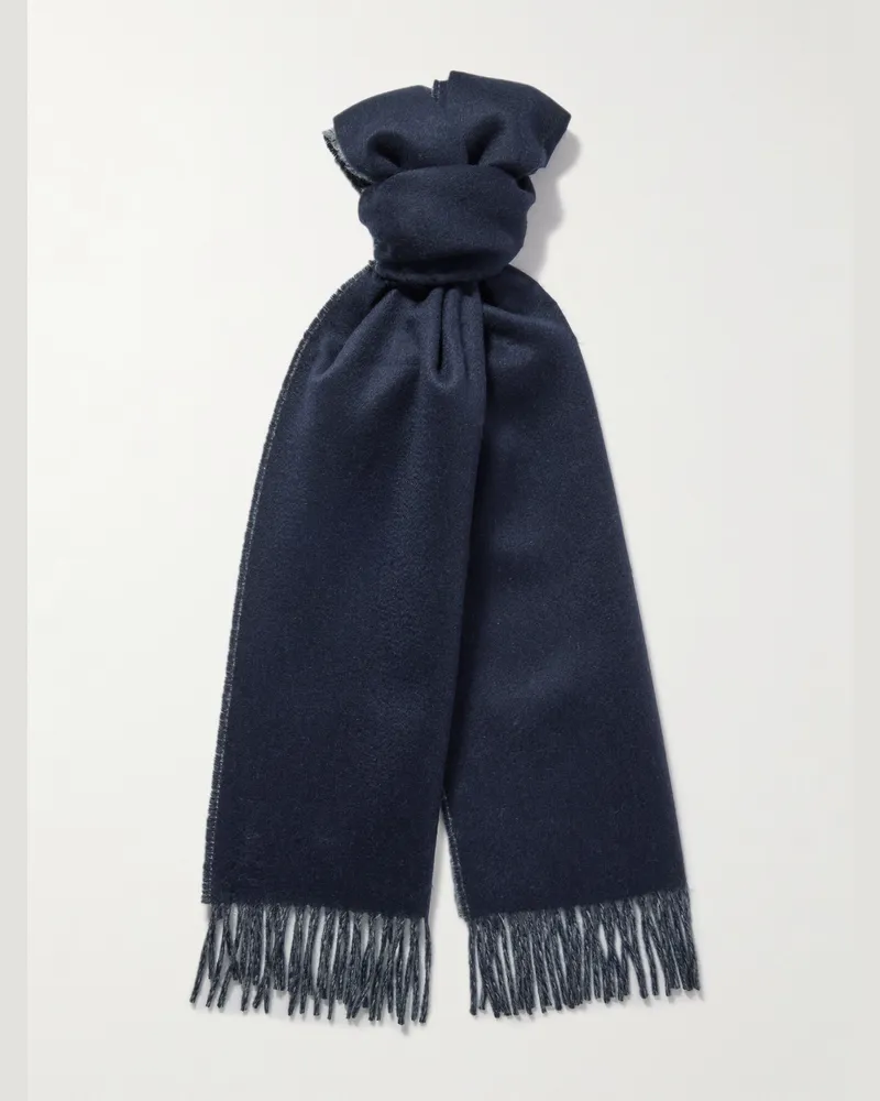 Johnstons of Elgin Reversible Fringed Cashmere Scarf Blue