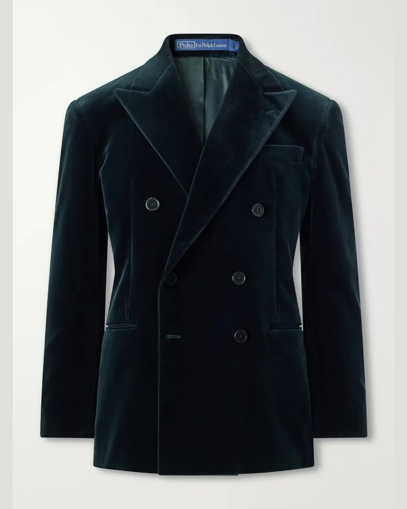 Ralph Lauren Double-Breasted Linen-Blend Velvet Blazer Green