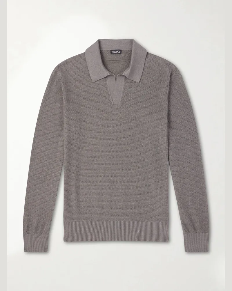 Ermenegildo Zegna Silk and Cashmere-Blend Polo Shirt Green