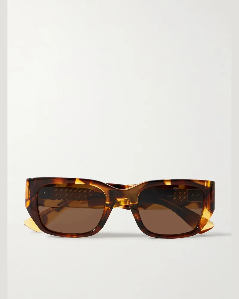 Bottega Veneta Sonnenbrille mit eckigem Rahmen aus Azetat in Schildpattoptik mit goldfarbenen Details Braun