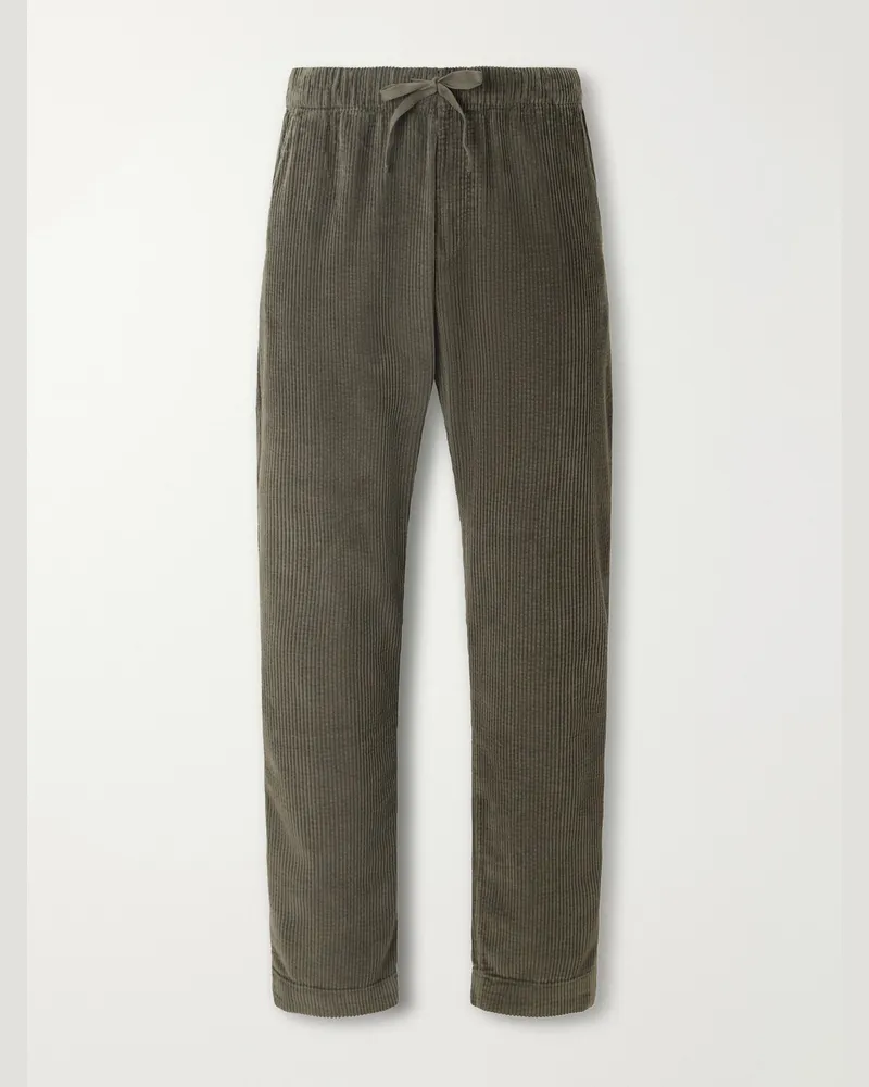 Hartford Joggy Straight-Leg Cotton-Corduroy Trousers Green
