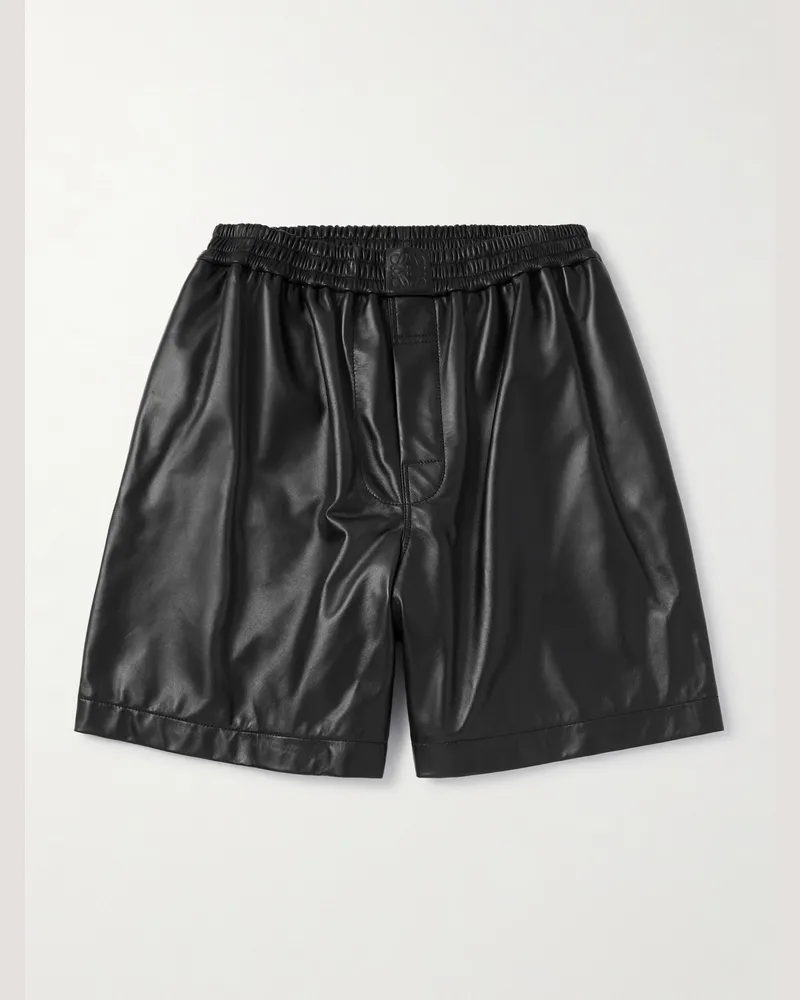 Loewe Weit geschnittene Shorts aus Leder mit Logoprägung Schwarz