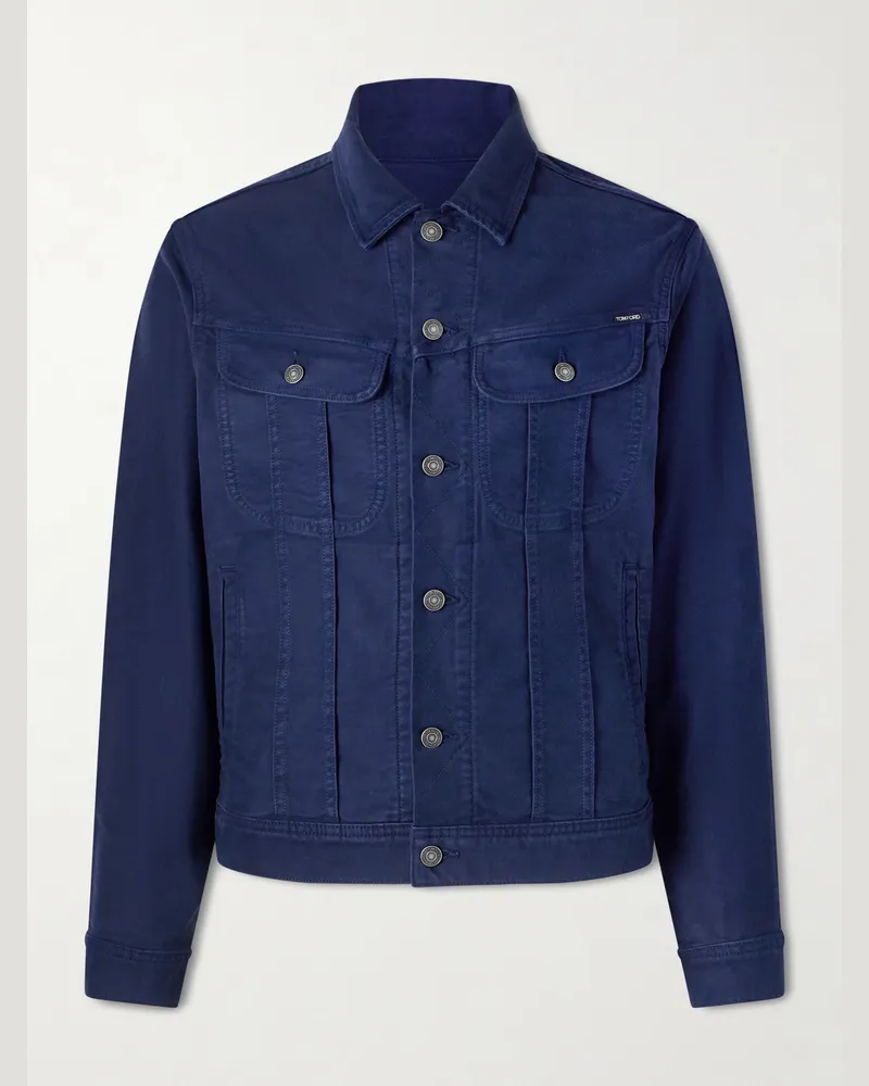 Tom Ford Icon Jacke aus Moleskin aus einer Baumwollmischung Blau