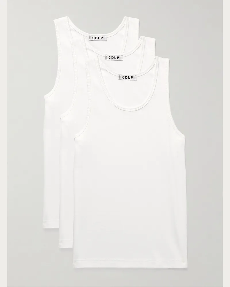 CDLP Set aus drei Tanktops aus geripptem Jersey aus einer Stretch-Lyocell-Baumwollmischung Weiß