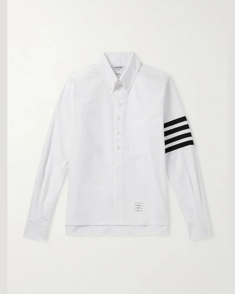 Thom Browne Hemd aus Baumwoll-Oxford mit kurzer Knopfleiste, Button-Down-Kragen und Streifen Weiß