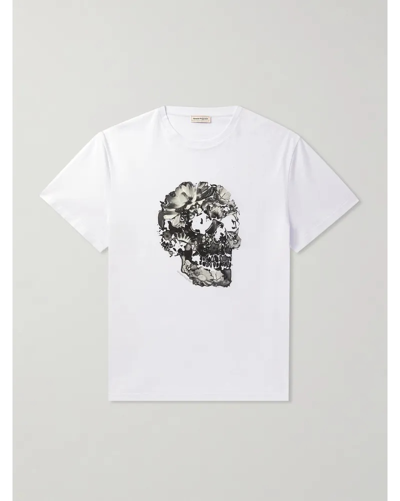 Alexander McQueen T-Shirt aus Baumwoll-Jersey mit Print Weiß