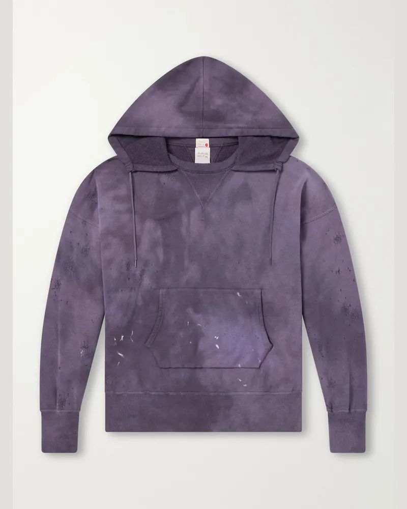 SAINT MXXXXXX BerBerJin Distressed Cotton-Jersey Hoodie Purple