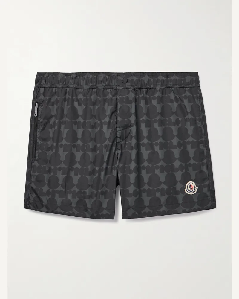 Moncler Gerade geschnittene kurze Badeshorts mit Logomuster Schwarz