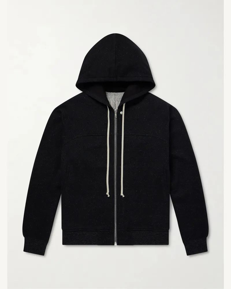 Rick Owens Washed Wool and Cotton-Blend Zip-Up Hoodie Black